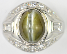 Platinum Diamond and Catseye Ring