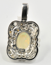 14K White Gold Opal and Diamond Pendant