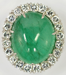 Cabochon Emerald and Diamond Platinum Ring